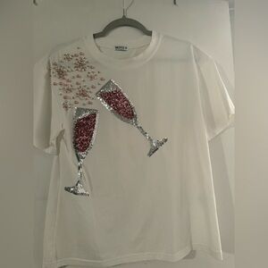 QUEEN OF SPARKLES White Top with Pink and Silver Accents